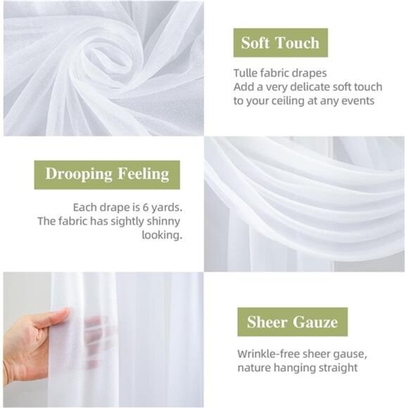 Wedding Arch Draping Fabric, 1 Panel 28" x 19Ft White Wedding Arch Drapes Sheer - Picture 2 of 7
